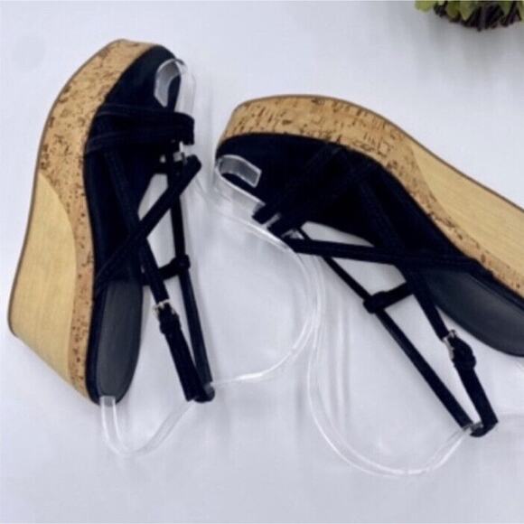 Jil Sander Designer Wood Cork Black Suede Ankle Strap Wedge Sandal Sz 36.5/6 - Picture 4 of 14